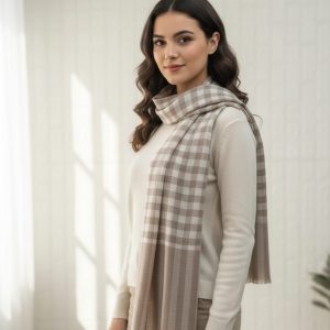 BEIGE & WHITE NATURAL CHECK PASHMINA SHAWLS & SCARVES MANUFACTURER