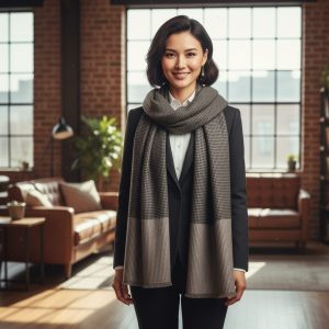 BLACK SMALL NATURAL CHECK PASHMINA SHAWLS & SCARVES MANUFACTURER