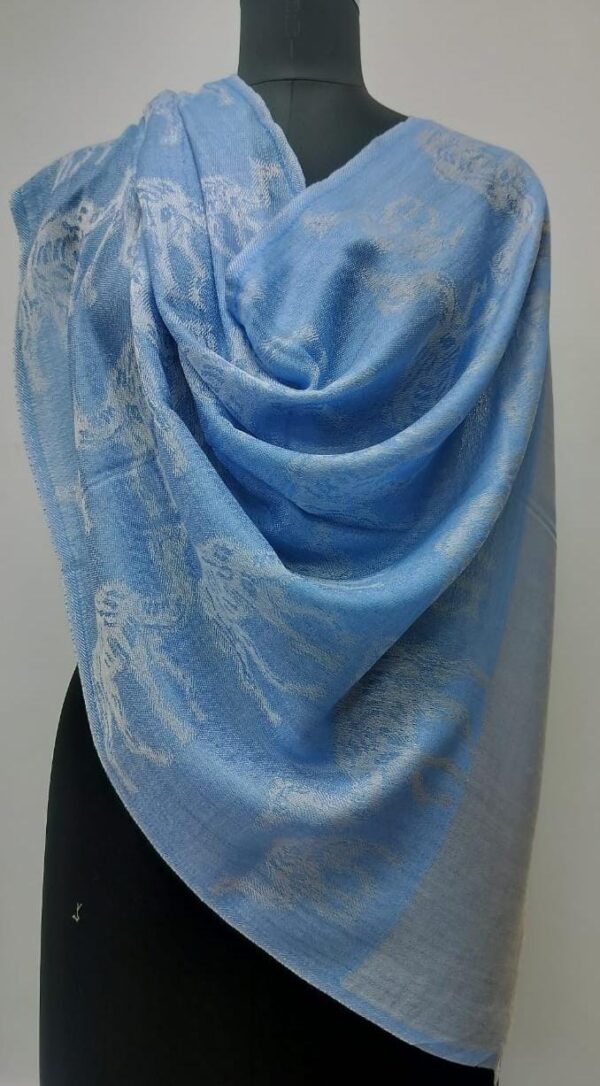 Sky Blue Self Jacquard Fine Wool Stole, Wholesale Manufacturer & Supplier