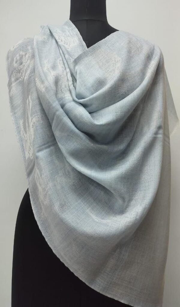 Icy Blue Self Jacquard Fine Wool Stole, Wholesale Manufacturer & Supplier
