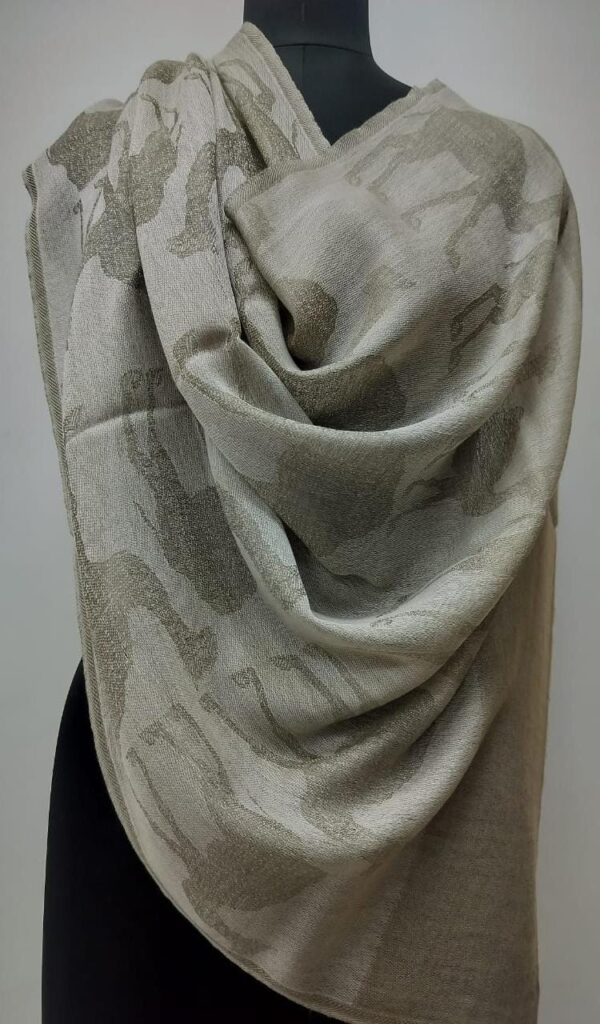 Deep Beige Self Jacquard Stole in Fine Wool, Wholesale & Private Label