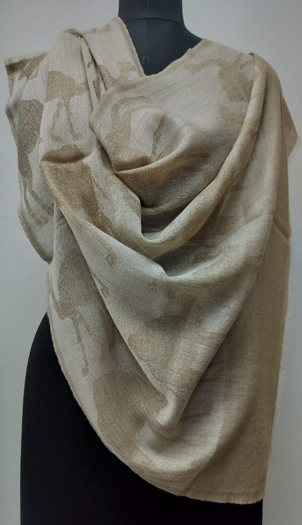 Warm Beige Self Jacquard Fine Wool Stole, Wholesale Manufacturer & Supplier