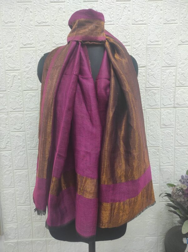 Magenta Pink Wool Zari Border Stole, Four Side Border, Wholesale & Private Label