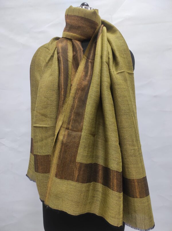 Olive Green Fine Wool Zari Border Stole, Four Side Zari Border, Wholesale & Export Supplier