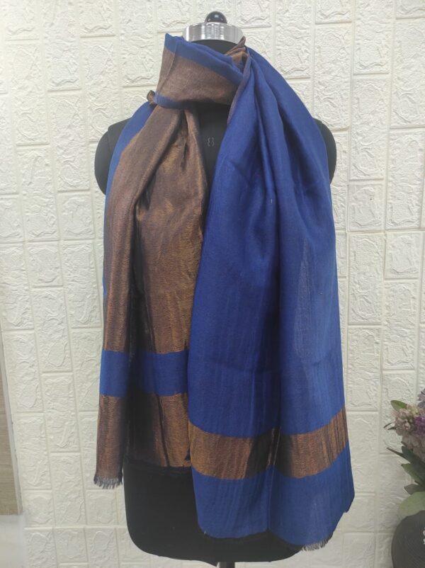 Royal Blue Fine Wool Zari Border Stole, Four Side Border, Export Manufacturer