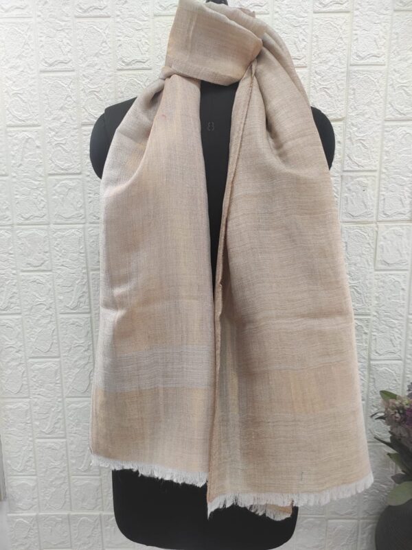 Light Beige Fine Wool Zari Border Stole, Four Side Zari Border, Wholesale & Export Supplier