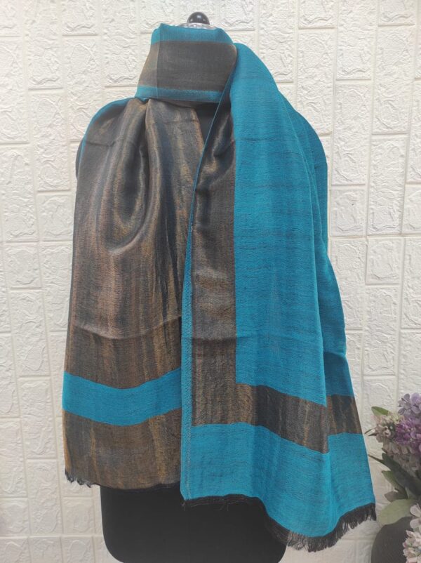 Turquoise Fine Wool Zari Border Stole, Four Side Border — Wholesale Exporter & Manufacturer