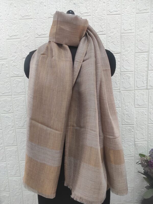 Light Beige Four Side Zari Border Fine Wool Stole, Wholesale Manufacturer & Exporter