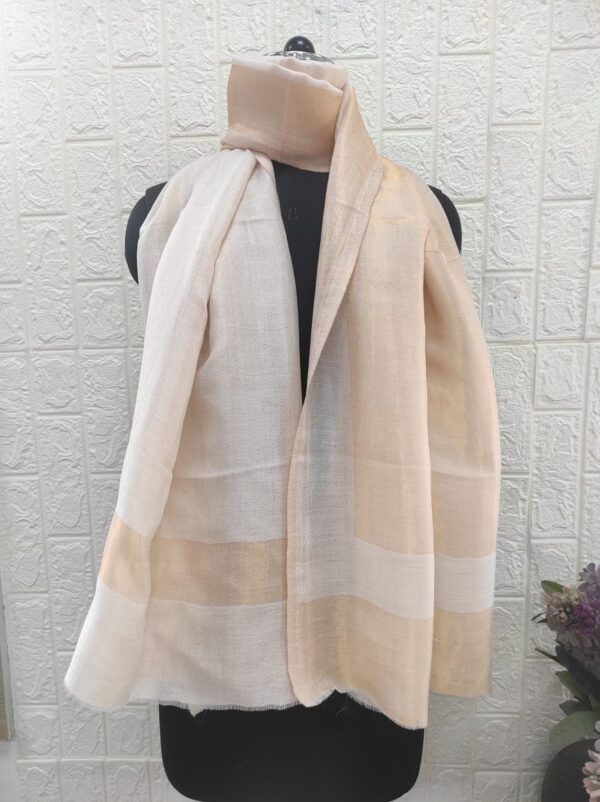 Ivory Cream Fine Wool Zari Border Stole, Four Side Border — Wholesale Exporter & Manufacturer