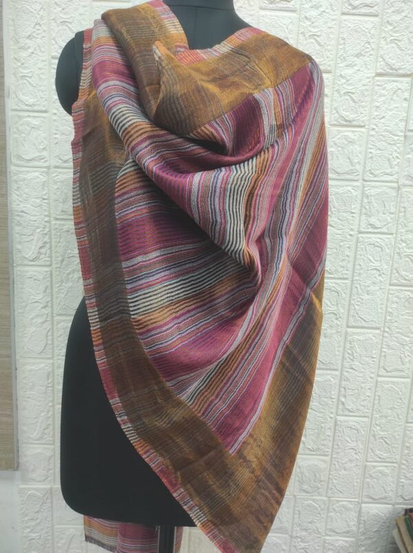 Deep Maroon Zari Striped Stole in Fine Wool, Bulk Supply & Private Label