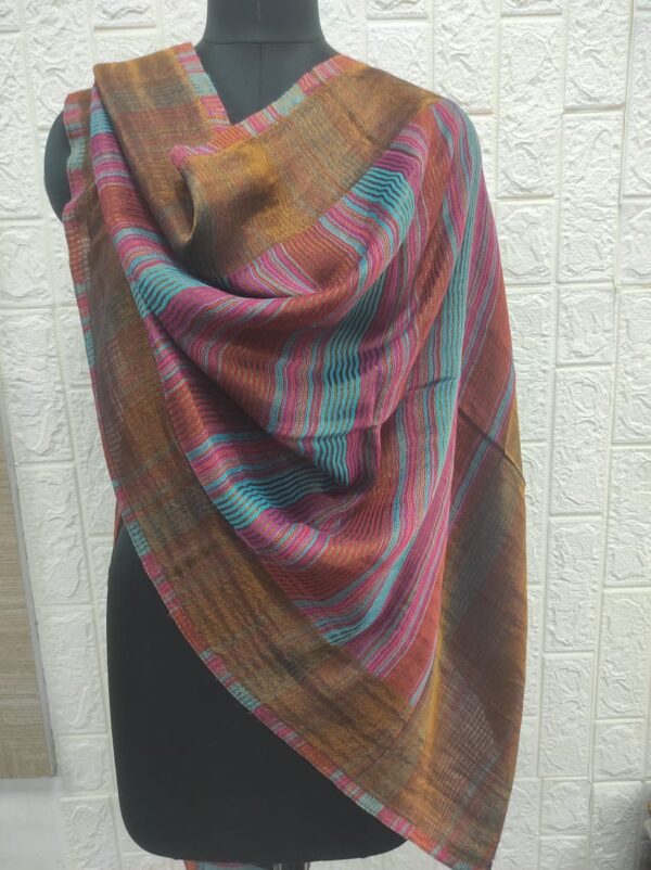 Rust Zari Multi Striped Wool Stoles, Wholesale & Private Label