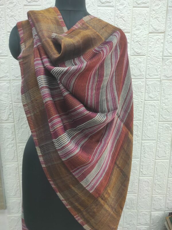 Maroon Zari Striped Stole in Fine Wool, Wholesale Supplier & Private Label