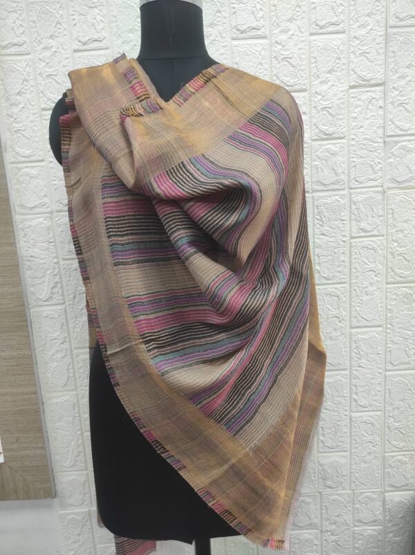 Beige Zari Striped Stole in Fine Wool, B2B Supply & Private Label
