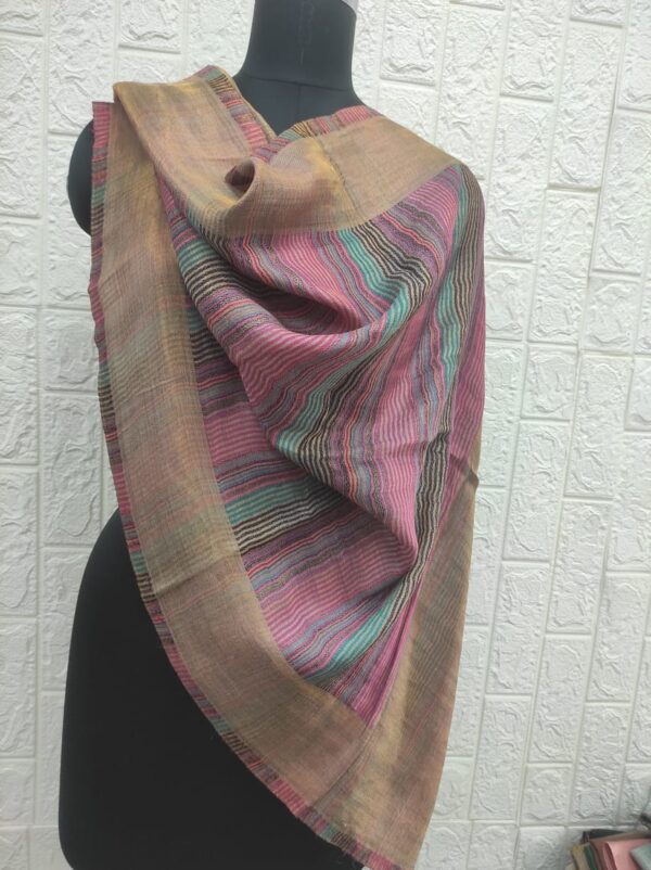 Light Pink Zari Striped Stole in Fine Wool, Wholesale & Private Label