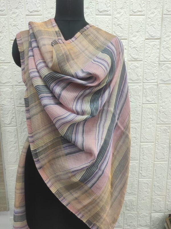 Light Pink Zari Striped Stole in Fine Wool, Wholesale & Private Label