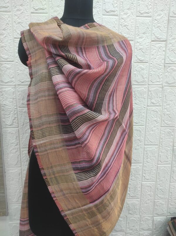 Rose Pink Zari Striped Stole in Fine Wool, B2B Supply & Private Label