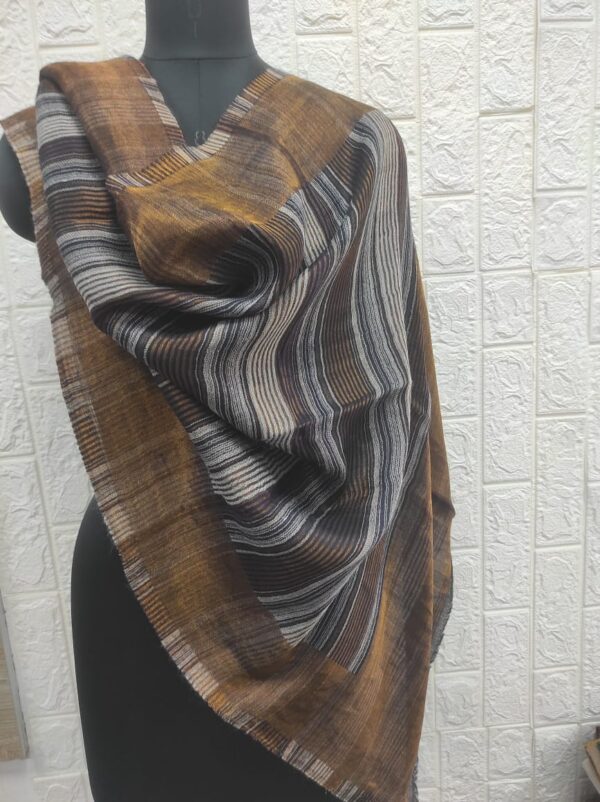 Deep Brown Zari Striped Stole in Fine Wool, Bulk Supply & Private Label