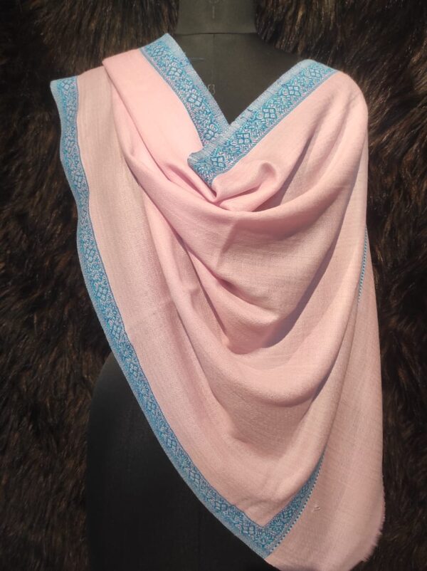Baby Pink Handwoven Stole in Fine Wool, Weaving Border, Wholesale & Private Label