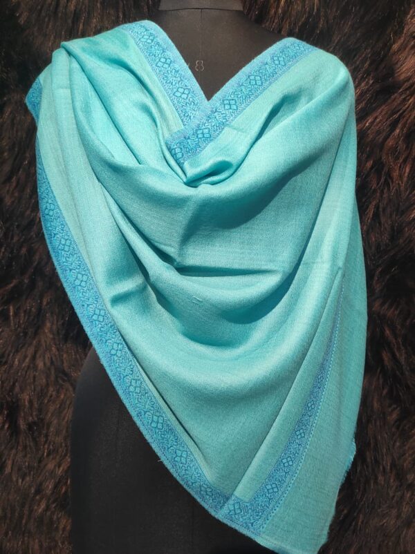 Turquoise Fine Wool Weaving Border Stole, Premium Finish, Wholesale & Private Label