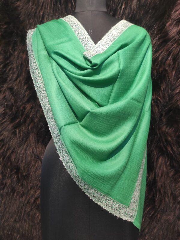 Fine Wool Silk Weaving Border Stole, Green, Wholesale Supplier & Custom Branding