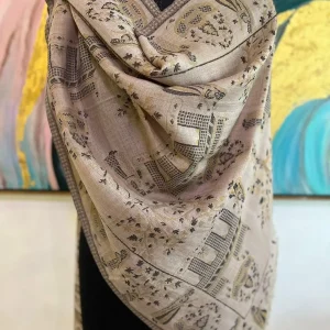 Beige Black New Self Zari Ladies Designer Shawls