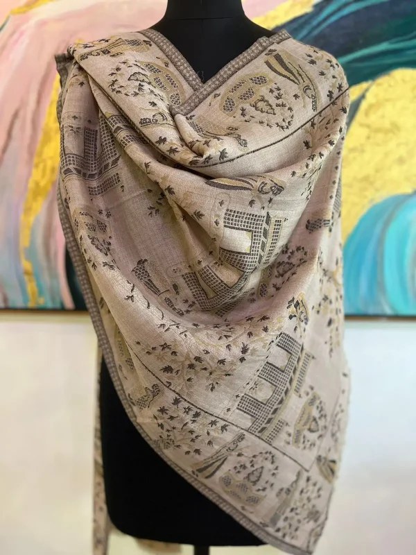 Beige Black New Self Zari Ladies Designer Shawls Manufacturer