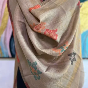Beige Zari Flower Ladies Designer Shawls