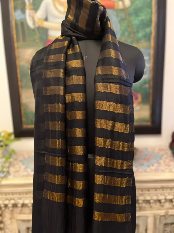 Black New Zari Stripe Ladies Designer Shawls Manufacturer | B2B Wholesale & Export