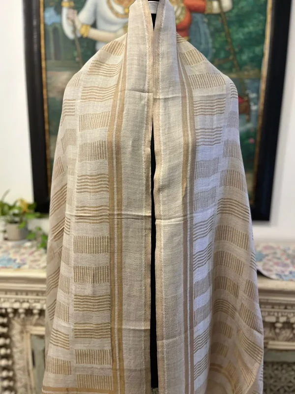 Cream New Self Zari Ladies Designer Shawls Manufacturer in India