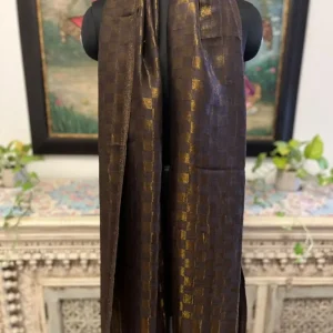 Deep Brown New Chess Check Zari Stripe Ladies Designer Shawls