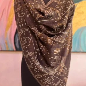 Deep Brown New Self Zari Ladies Designer Shawl