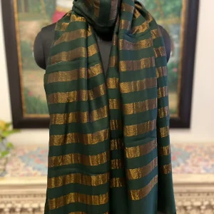 Deep Green New Zari Stripe Ladies Designer Shawls