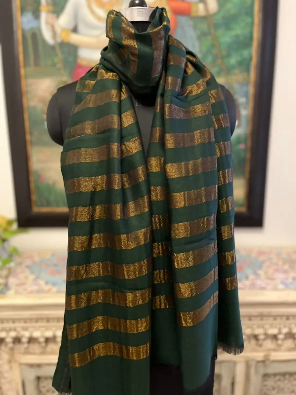 Deep Green New Zari Stripe Ladies Designer Shawls Manufacturer