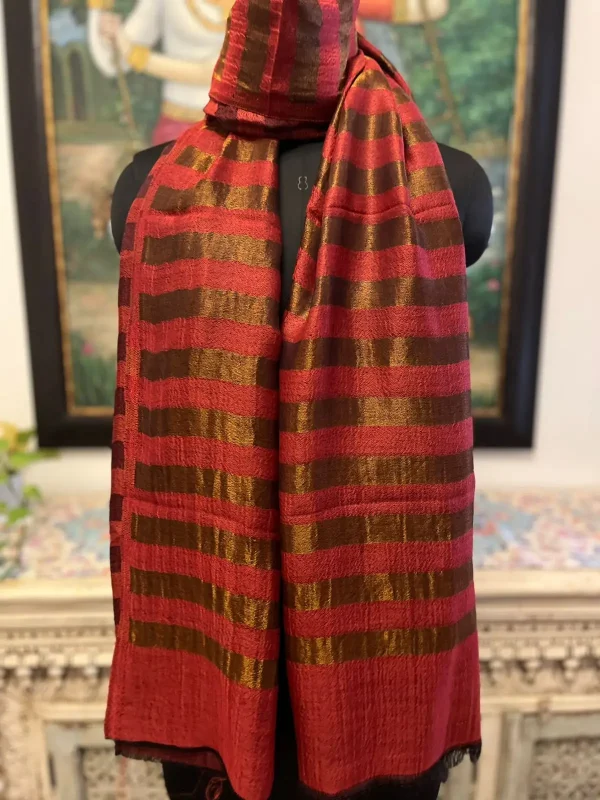 Deep Red New Zari Stripe Ladies Designer Shawls Manufacturer