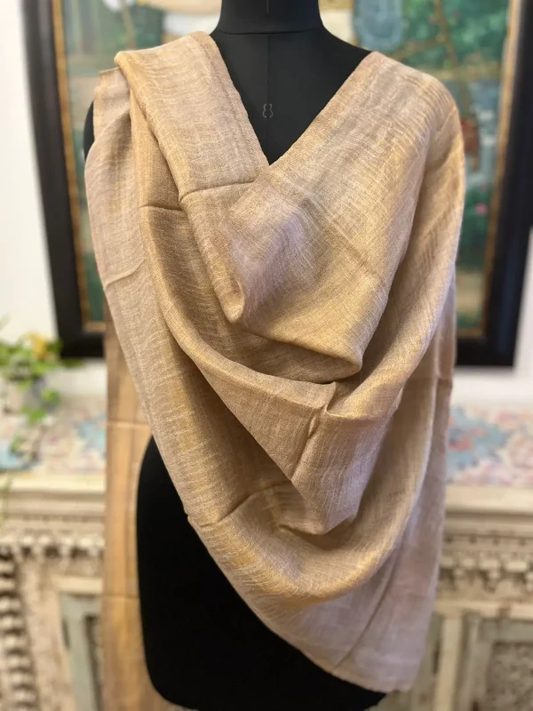 Golden Beige New Zig Zag Zari Ladies Designer Shawls Manufacturer