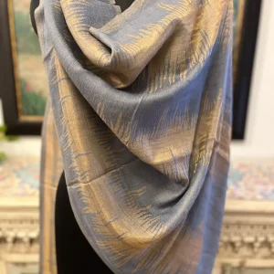 Greyish Blue New Zig Zag Zari Ladies Designer Shawls