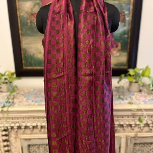 Magenta New Chess Check Zari Stripe Ladies Designer Shawls