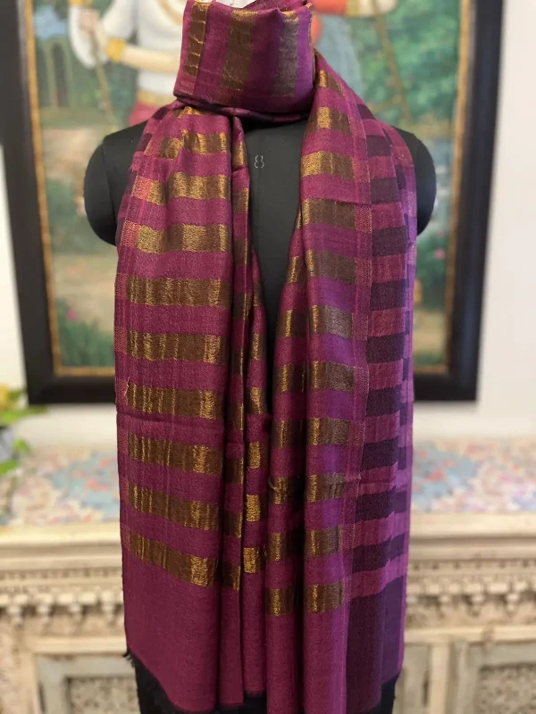 Magenta New Zari Stripe Ladies Designer Shawls Manufacturer in India, Wholesale & Export