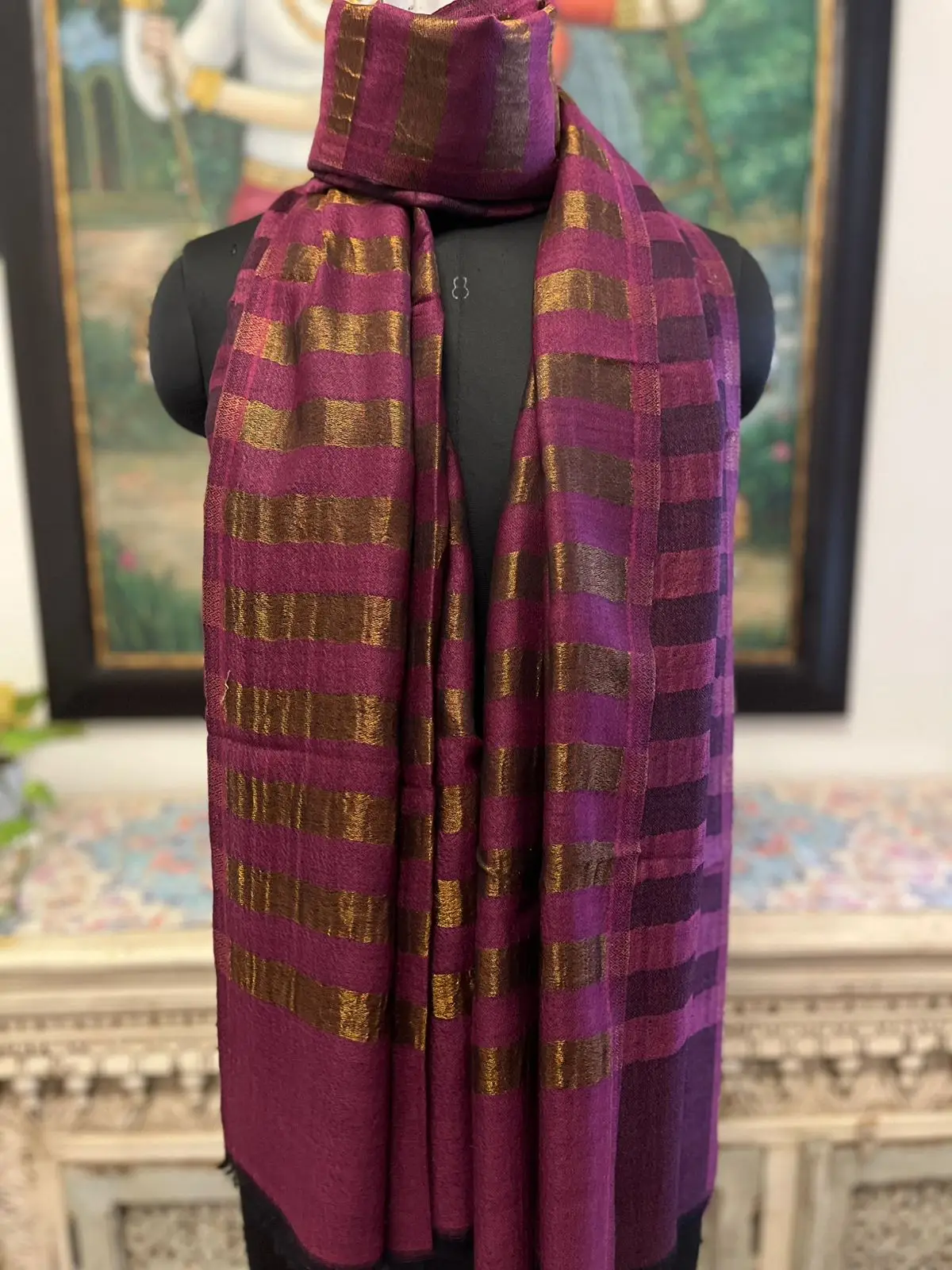 Magenta New Zari Stripe Ladies Designer Shawls