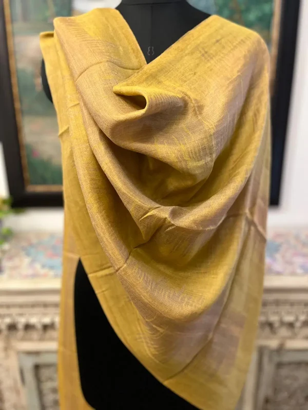 Musturd Yellow New Zig Zag Zari Ladies Designer Shawls Manufacturer, Wholesale & Export India