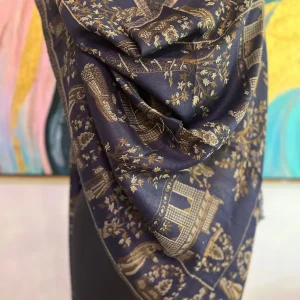Navy Blue New Self Zari Ladies Designer Shawls