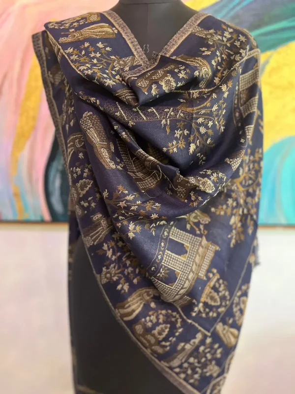 Navy Blue New Self Zari Ladies Designer Shawls Manufacturer | Wholesale & Private Label