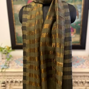 Olive Green New Zari Stripe Ladies Designer Shawls
