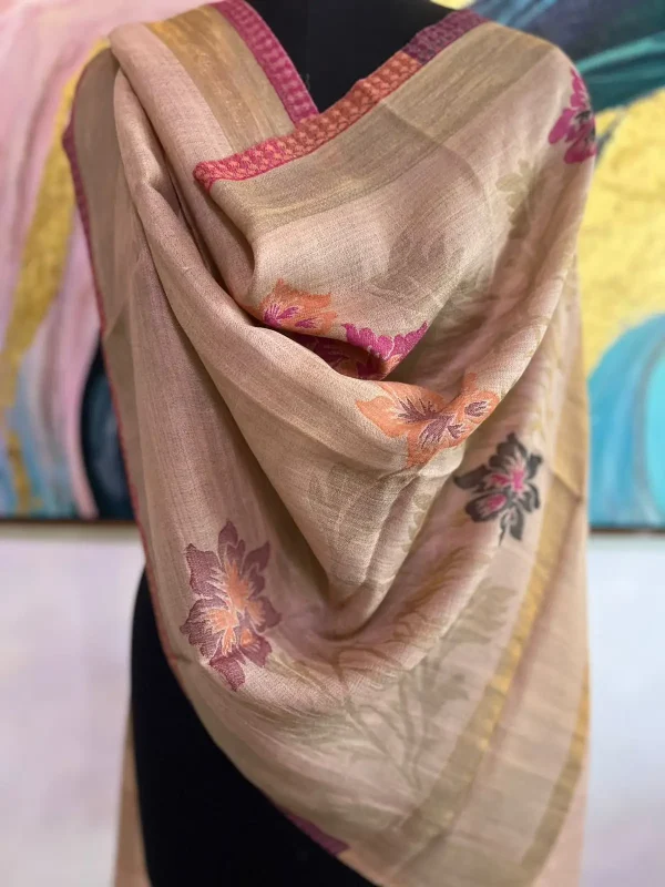 Orange Zari Flower Ladies Designer Shawls Manufacturer in Gurgaon | Wholesale, Custom & Export