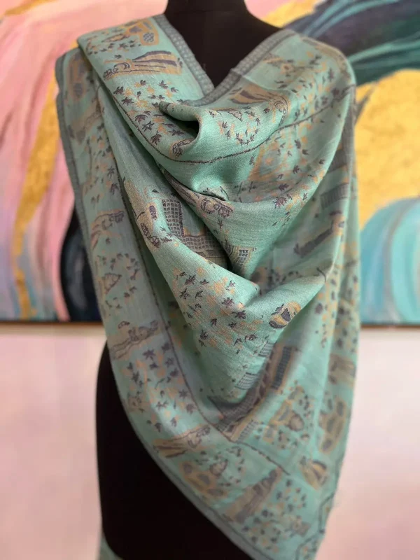 Pastel Green New Self Zari Ladies Designer Shawls Manufacturer | Wholesale & Private Label