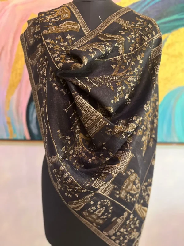 Rich Black New Self Zari Ladies Designer Shawls Manufacturer in India, Custom & Wholesale OEM | Savita Shawls