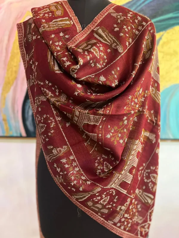 Rich Maroon New Self Zari Ladies Designer Shawls Manufacturer | Wholesale & Export