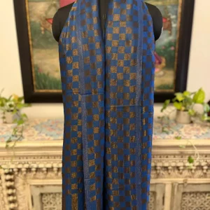 Royal Blue New Chess Check Zari Stripe Ladies Designer Shawls