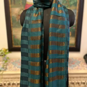 Teal Green New Zari Stripe Ladies Designer Shawls