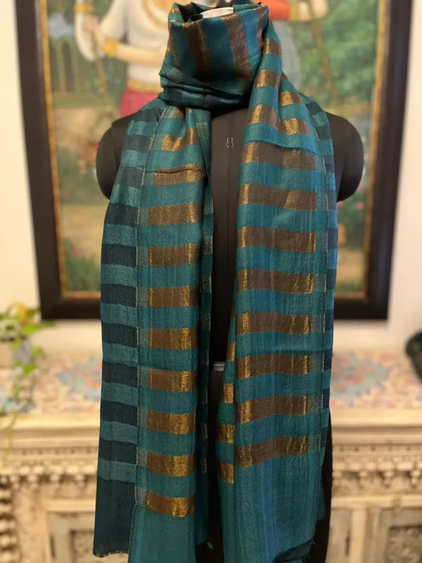 Teal Green New Zari Stripe Ladies Designer Shawls Manufacturer | Wholesale B2B